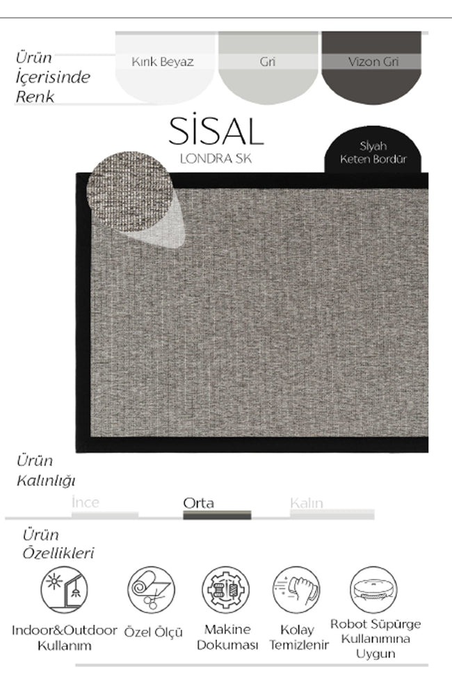 AVVIO CARPET LONDON BLACK LINEN SISAL CARPET 