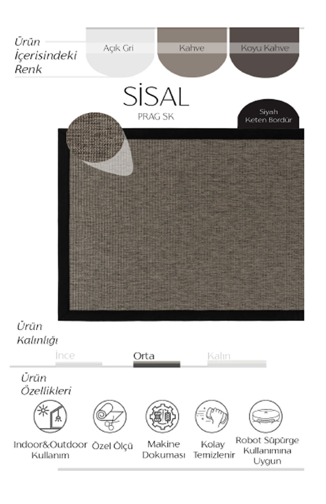AVVİO HALI PRAG SİYAH KETEN SİSAL HALI