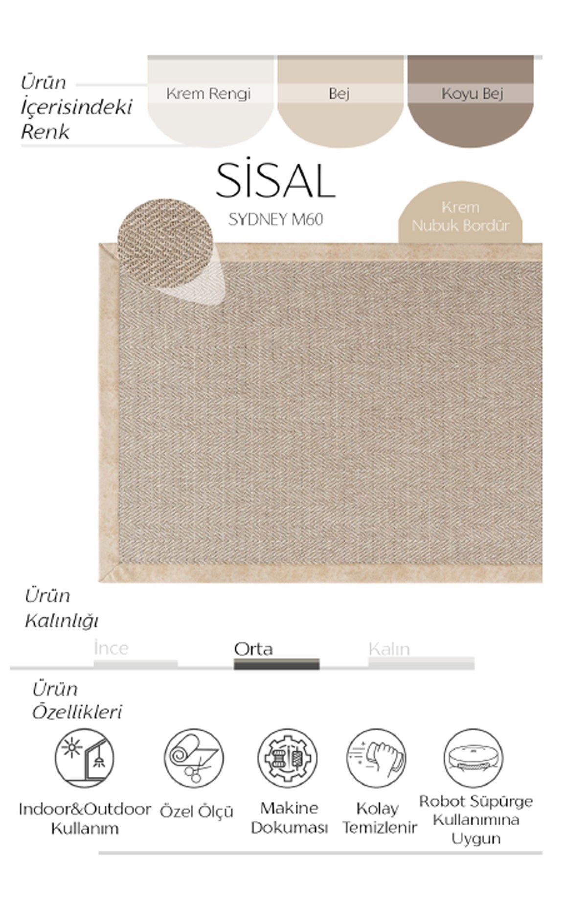 AVVİO HALI SYDNEY M60 SİSAL HALI